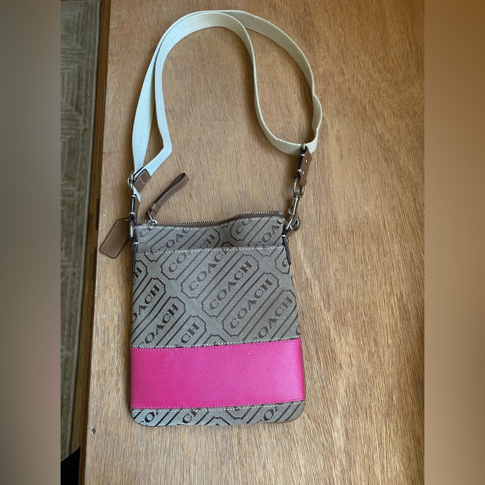 Coach Signature Brown and Pink Crossbody Bag